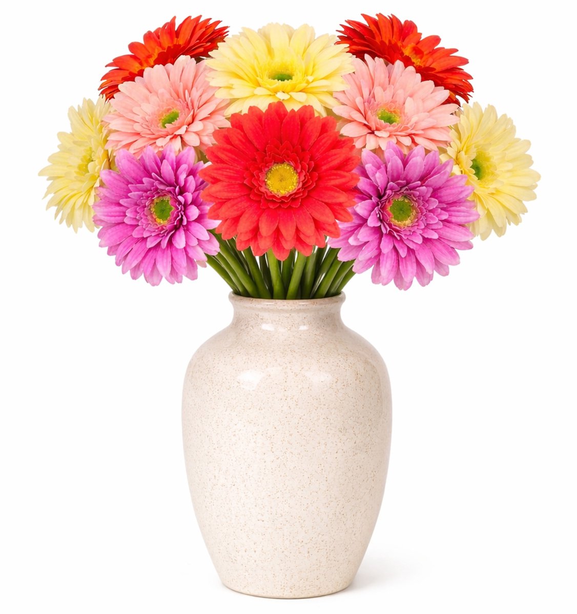 Mica Decorations Boeket Kunstbloemen Gerbera's - H60 cm - 4 kleuren mix - 10x stelen kunstbloemen - gekleurde bloemetjes Multi
