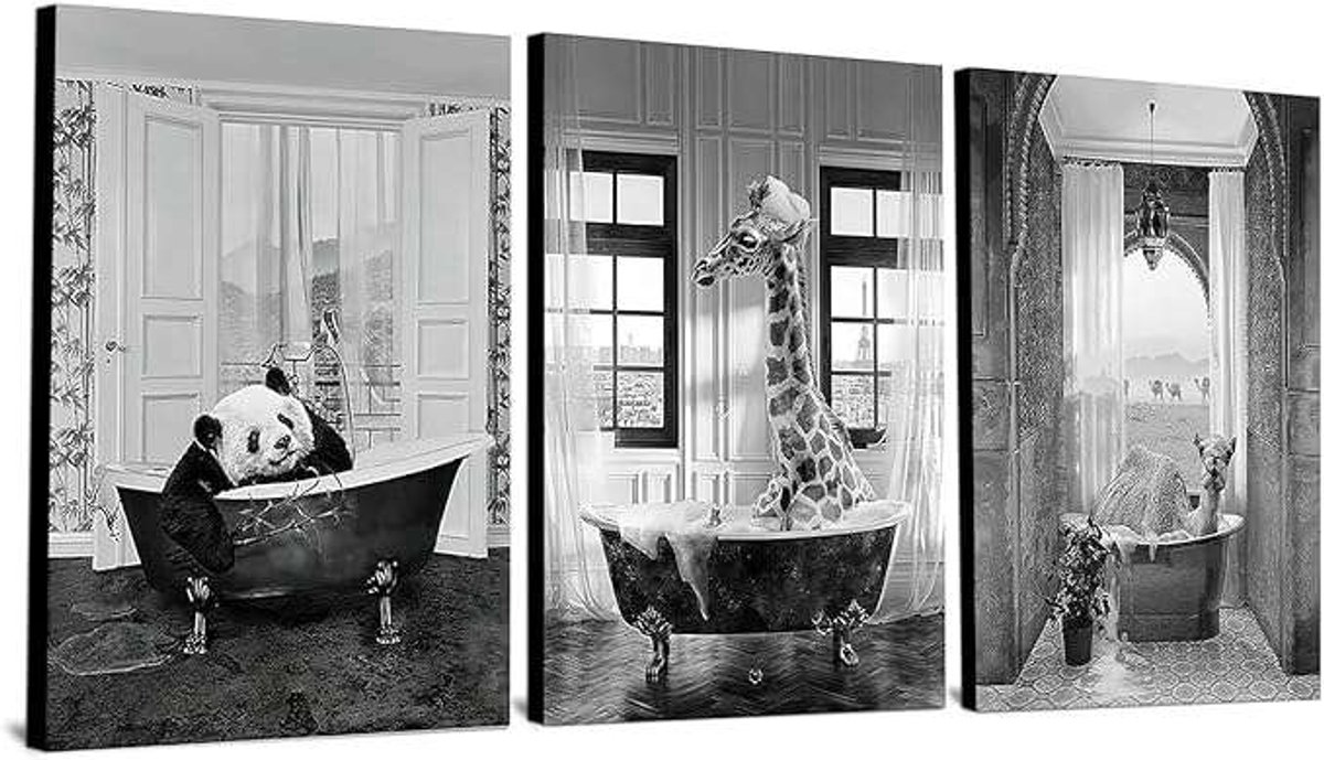 CE Serie - Canvas Poster - Zwarte en Witte Dieren - 60x90cm - Zindelijk