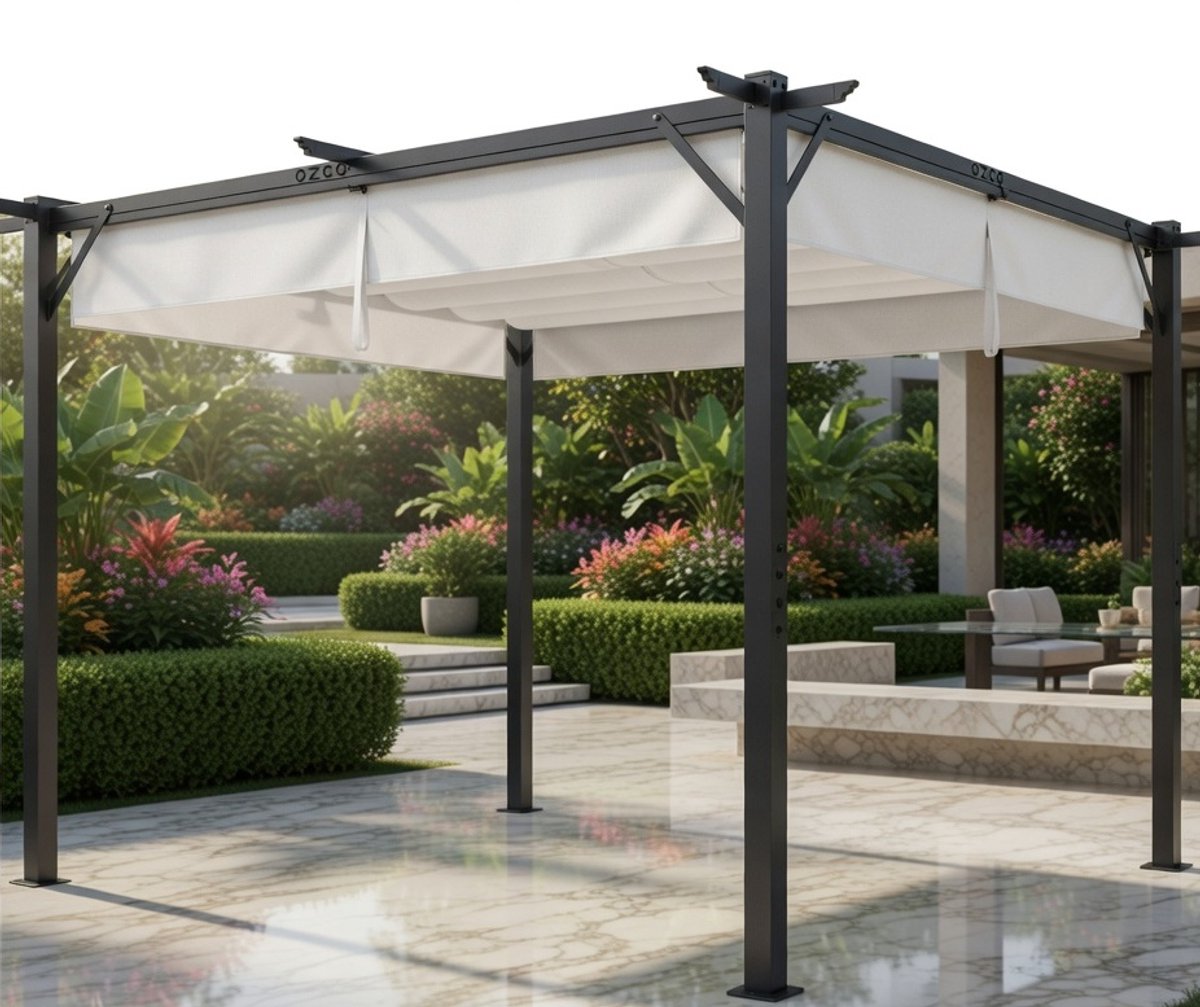Luxor Premium Tuinpaviljoen 3x3 m – Robuust, Waterdicht & Winterbestendig Pergola – Gepoedercoat Stalen Frame – Polyester Dak – Modern & Stijlvol Buitenverblijf MedahomeStore