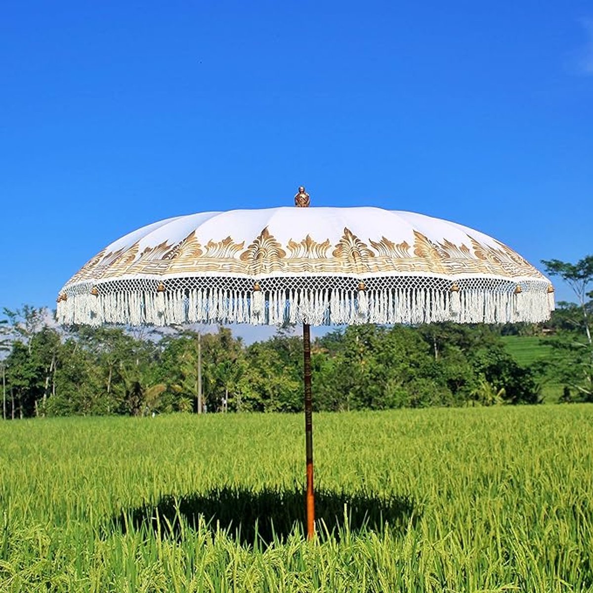 Balinese Paradise Luhur Luxe Handgemaakte Tuinparasol 3m Diameter (2,5m Hoogte) Tropische Design Parasol voor Tuin & Terras