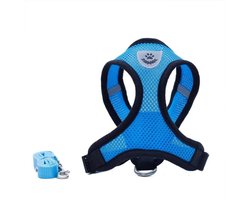 Zachte, verstelbare hondenharnas van mesh stof voor puppy's | Comfortabele wandelriem met clip (Groot, Blauw)