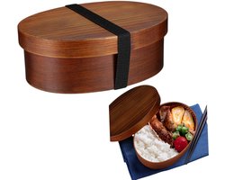 Houten bentobox - Picknick en kamperen - Lunchbox - Enkellaags - 19*15*6 cm - Lunchbox - 800 ml - Geschikt voor lunch op kantoor en picknicks - Sushibox