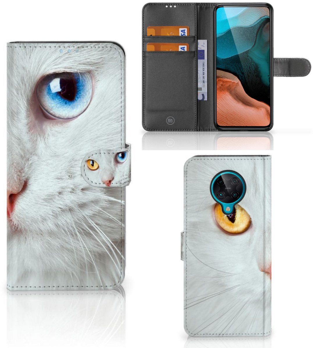 Xiaomi Poco F2 Pro Telefoonhoesje met Pasjes Witte Kat