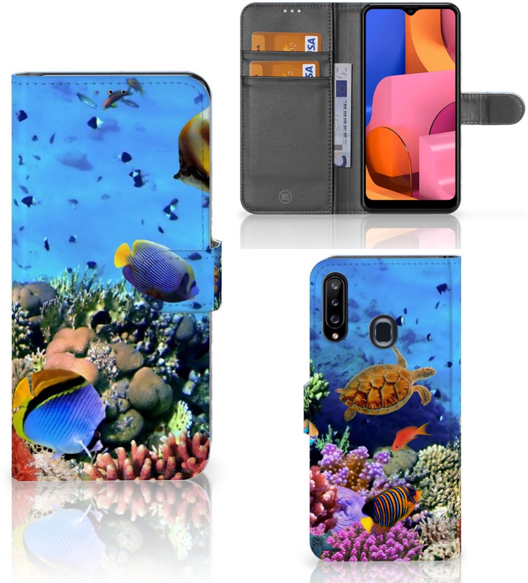 Book Case voor Samsung Galaxy A20s Telefoonhoesje met Pasjes Vissen