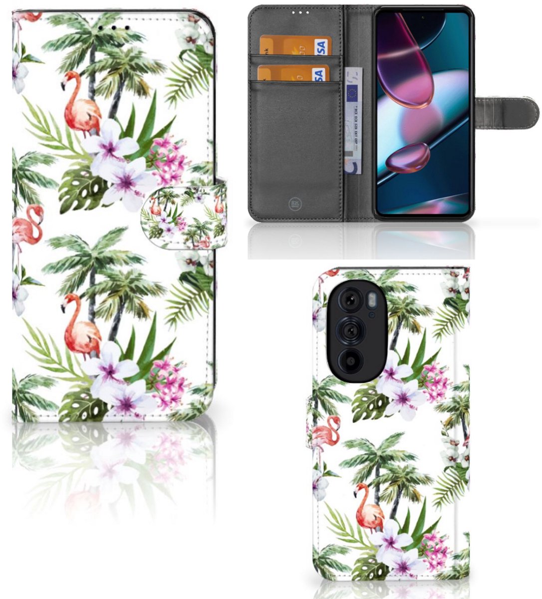 Motorola Edge 30 Pro Telefoonhoesje met Pasjes Flamingo Palms