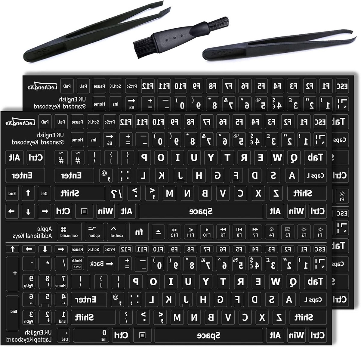Vervangende Zwarte Stickers voor Standaard Toetsenborden en Laptops - Matte, Geschikt voor UK Toetsenbord, Duurzaam en Waterbestendig