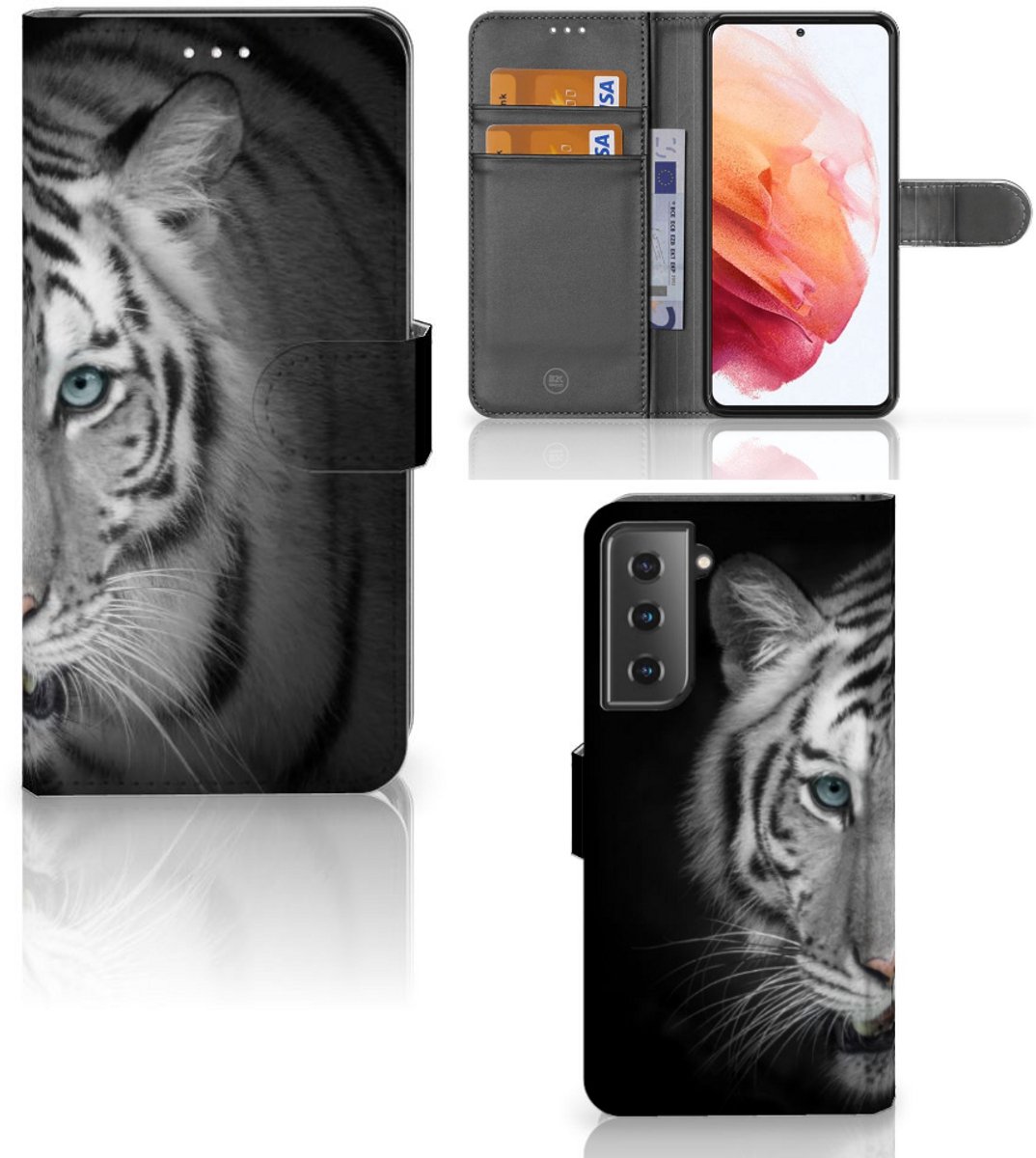 Samsung Galaxy S21 Telefoonhoesje met Pasjes Tijger