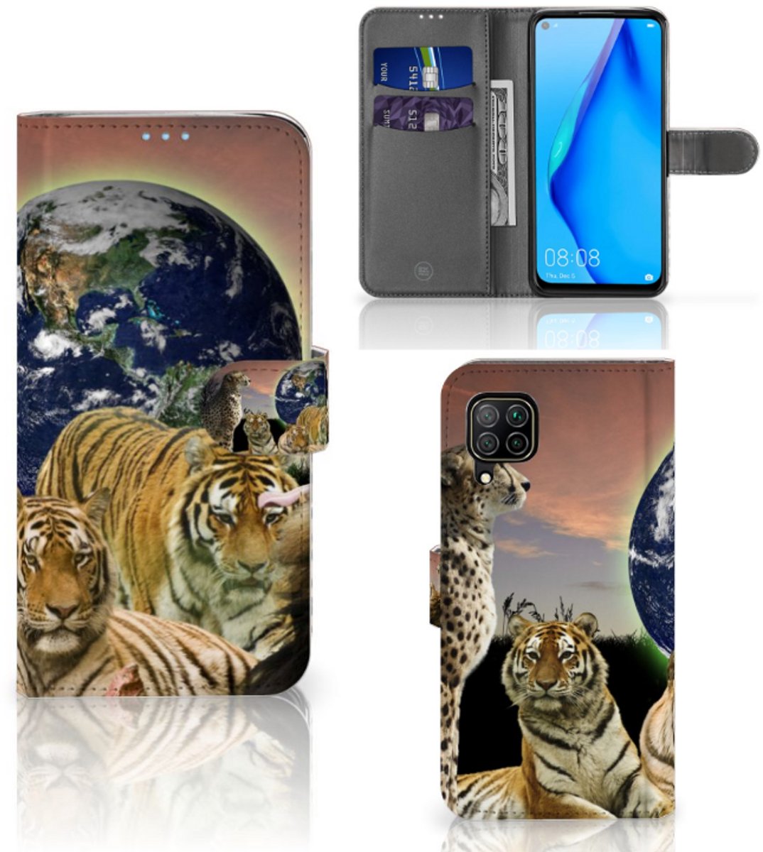 Book Case voor Huawei P40 Lite Telefoonhoesje met Pasjes Roofdieren