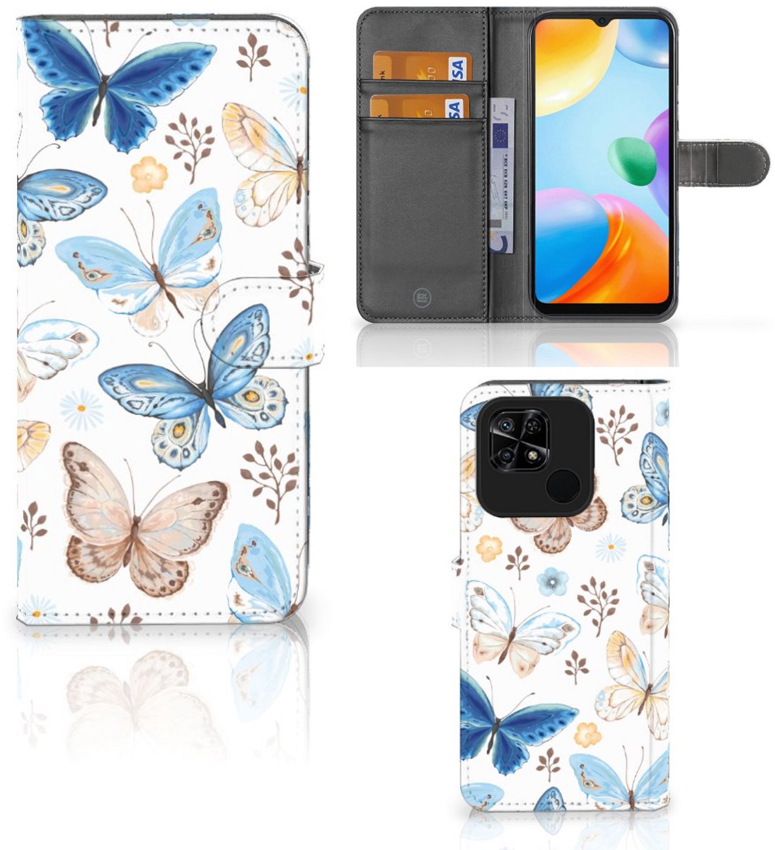 Telefoonhoesje met Pasjes voor Xiaomi Redmi 10C Vlinder