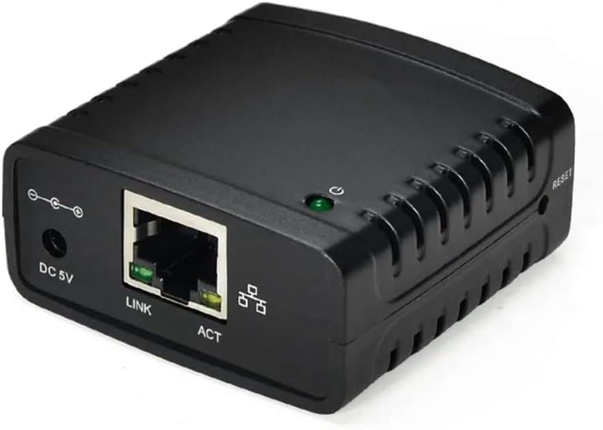 Netwerk Printer Server - Printer Delen - Kantoor Netwerk - USB 2.0 Ethernet - AC 220V EU Plug - Zwart