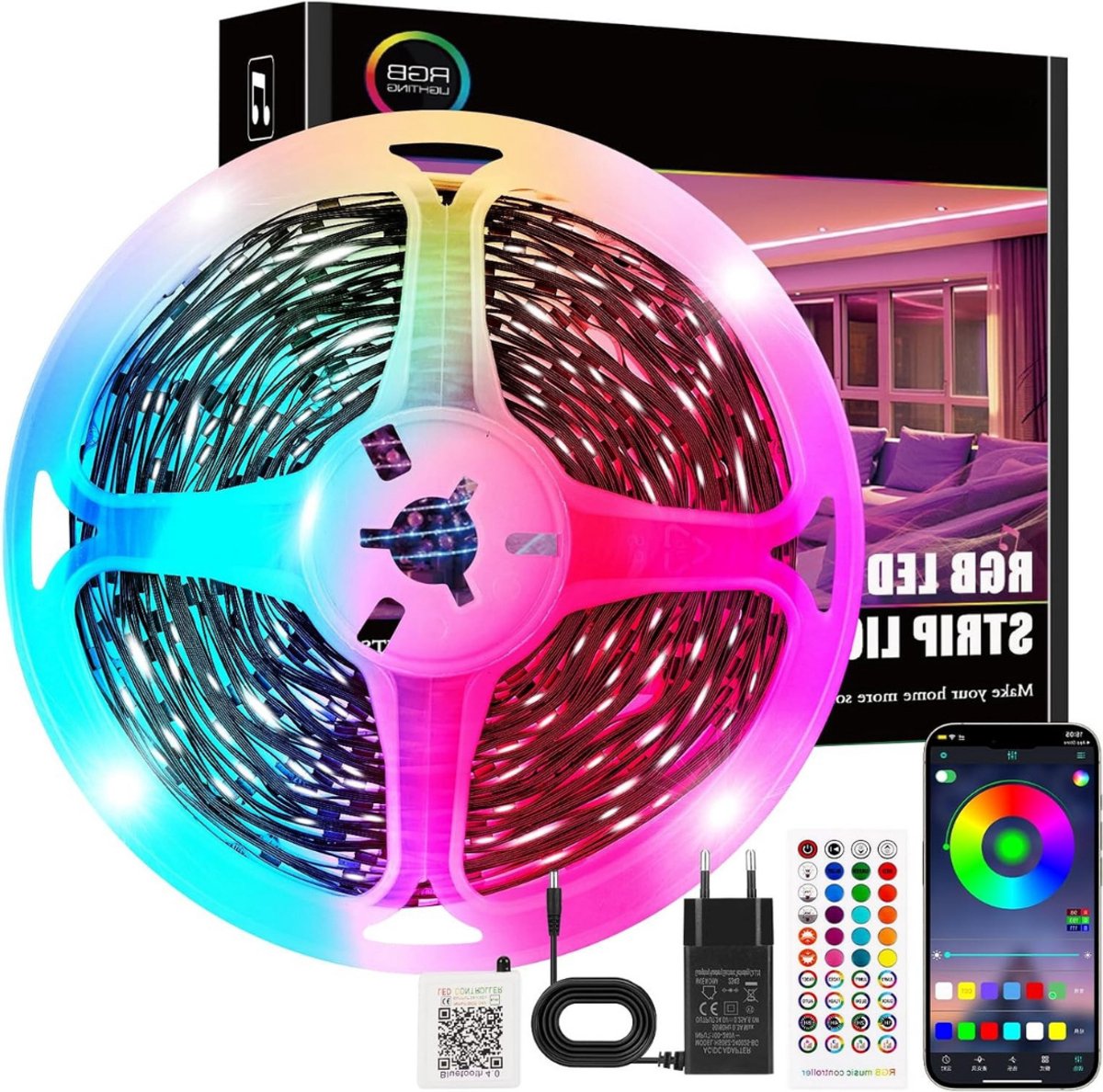 VIN® LED Strip 15 Meter - Met Afstandsbediening – Lichtstrip Met Kleurverandering - Smart LED Light Strip – Met Appbediening – Muzieksynchronisatie – Sfeerverlichting - Energy Class A