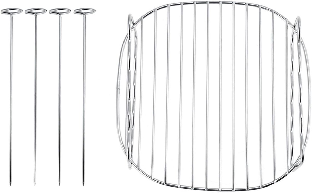 Vervanging Grill Rack Dubbellaags Bakplaat Airfryer Accessoire Dubbele Spiesjes Houder 18x18x8 cm Zilver