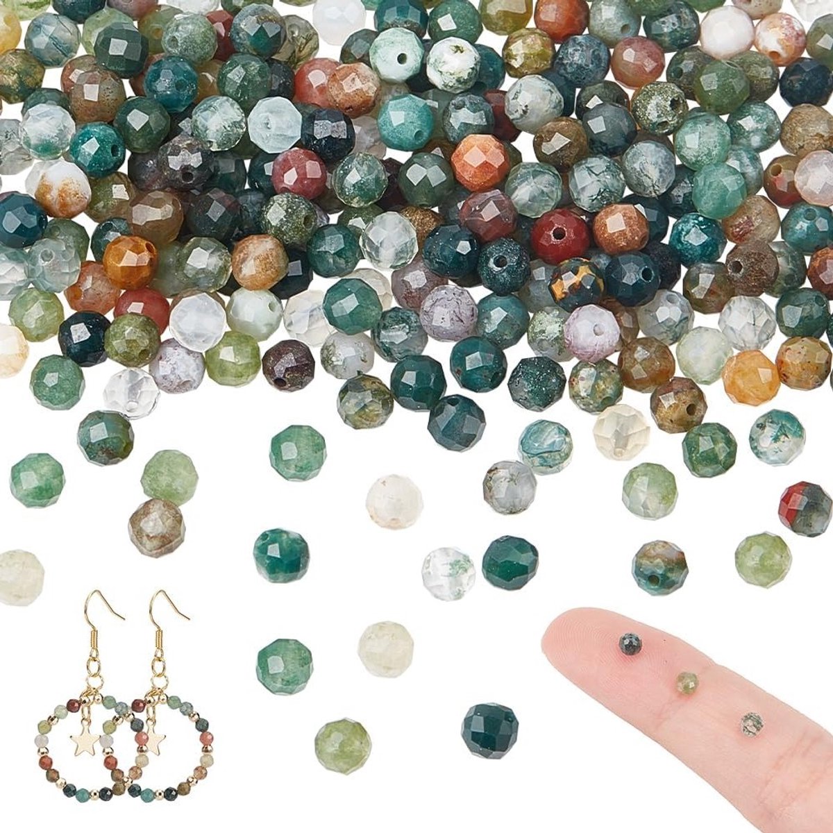 Approx. 232 stuks Indiase Agaat Kralen, 3mm Facet Gezaagde Natuurlijke Kralen voor DIY Sieraden, Perfect voor Kettingen en Armbanden, Gat: 0.8mm