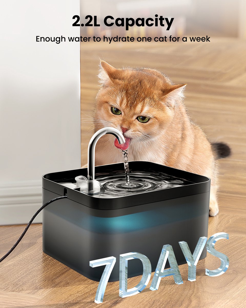 PawPoll Drinkfontein Kat en Hond - 2.2L Waterfontein - Kattenfontein - Incl filter en cleaning tool - Fluisterstil - Waterautomaat - Zwart thumbnail 3