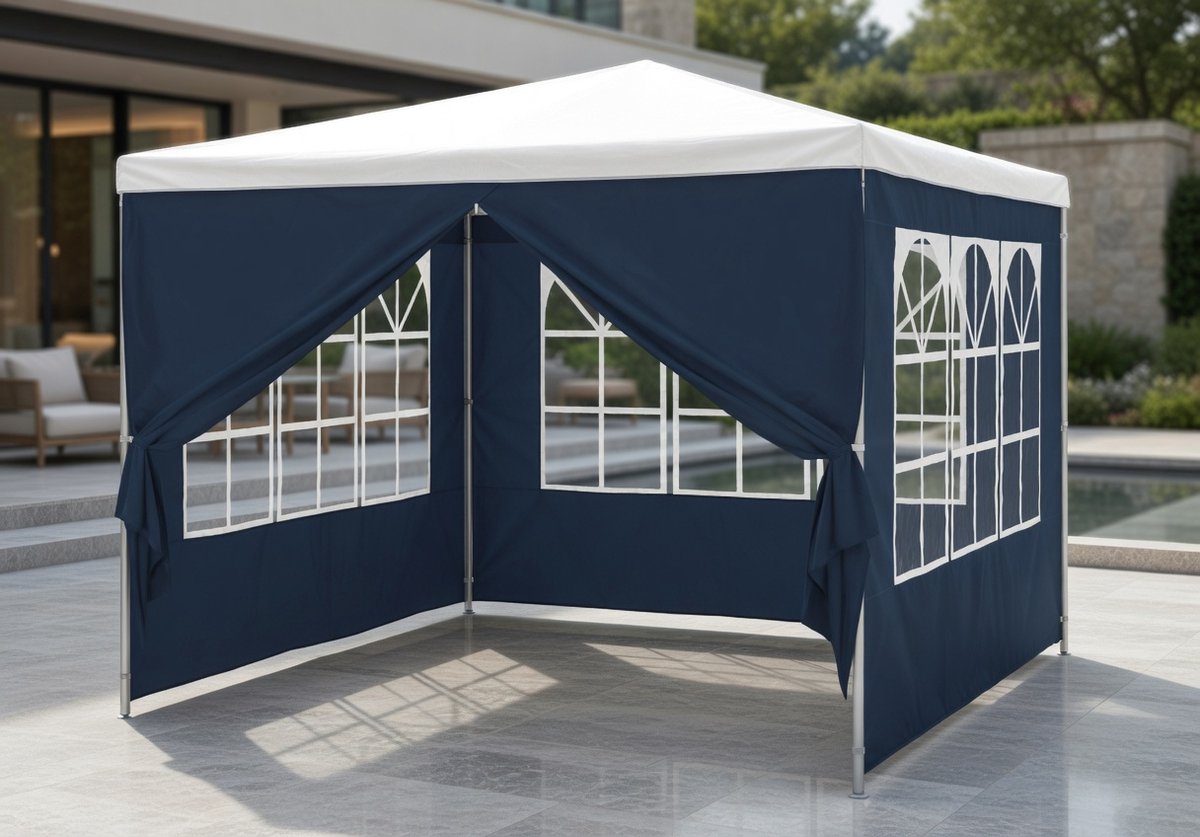 Premium Partytent Zijwanden Set – 4 Stuks, 2x3 m, Waterdicht PE Kunststof, Inclusief Ritsdeur & Raam – Ideaal voor Feesttenten, Tuinfeesten, Evenementen en Festivals – Blauw MedahomeStore