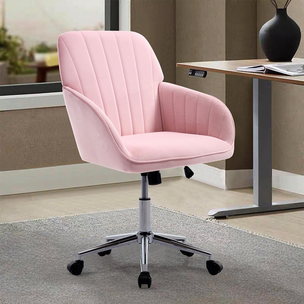 BLACKCOLORS In hoogte verstelbare bureaustoel voor thuis en de slaapkamer, ergonomische draaistoel met rugleuning, geschikt voor langdurig zitten.