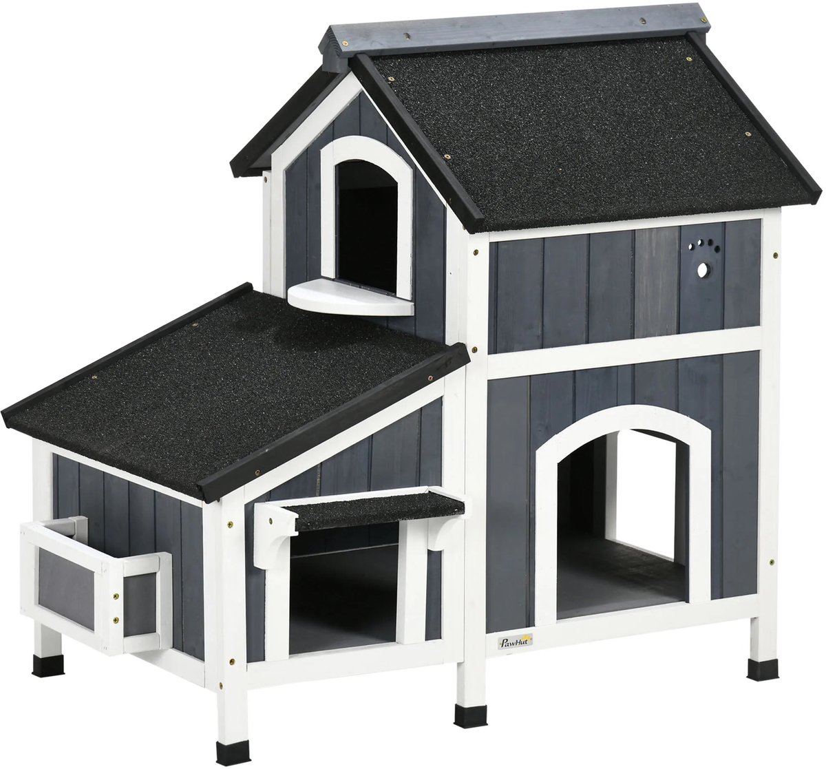 Naiz® - Kattenhuis - 2 laags - Hout - Grijs/Wit - 96 x 65 x 85.5 cm
