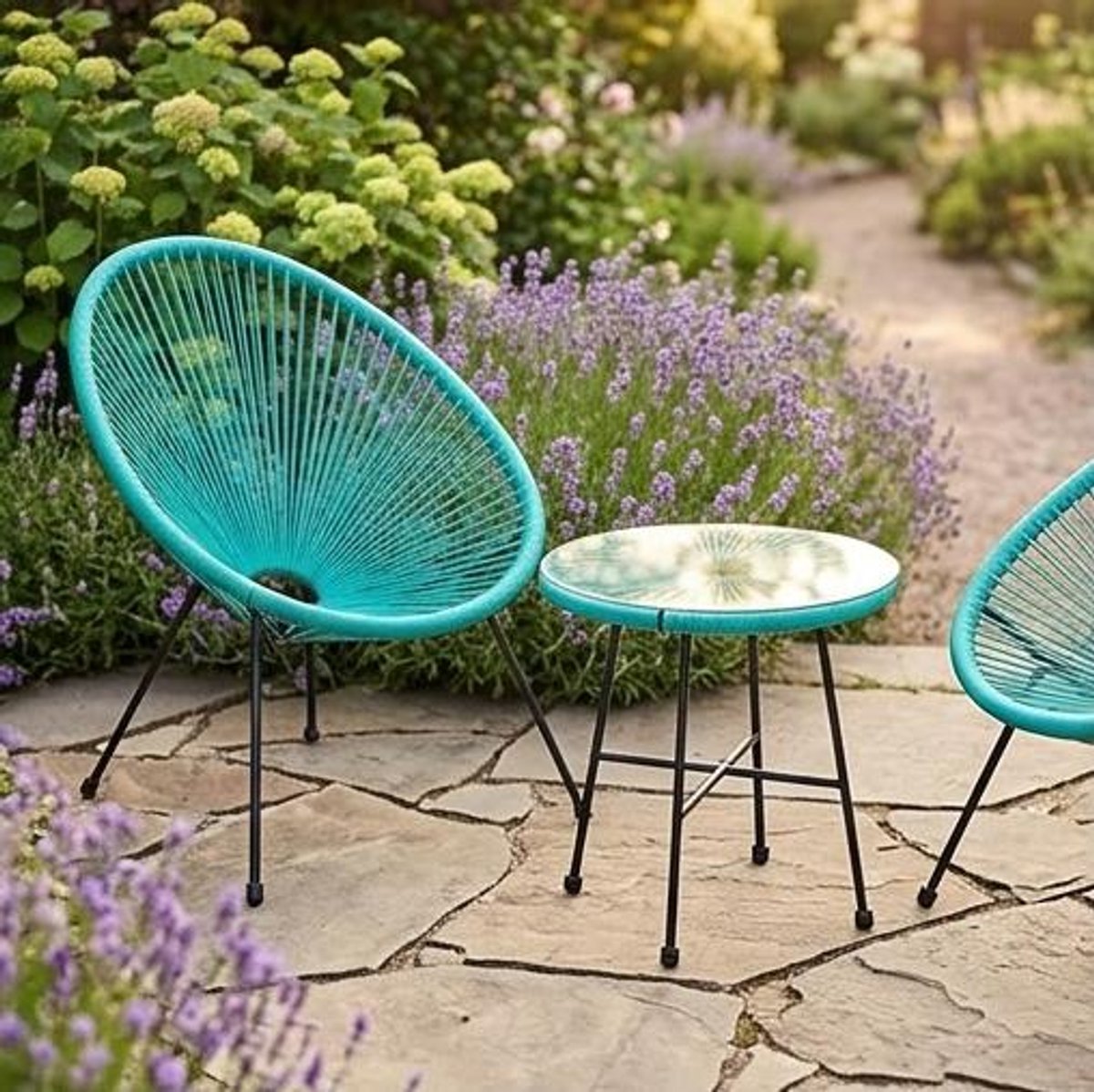 Balkonmeubelset 3-delig met Glazen Tafel en 2 Stoelen 75x60x80 cm – Zwart Polyrotan Tuinset voor Balkon, Terras en Binnen – Retro Acapulco Design – Urbanhome