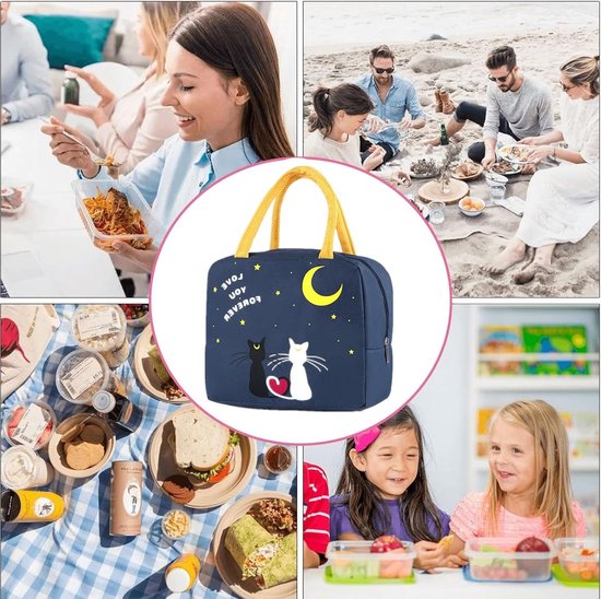Lunchtas Geïsoleerd - Koeltas Lunchbox - Voedsel Meenemen - Waterdicht Polyester - 23x20x13 cm - Marine Kat — afbeelding 4