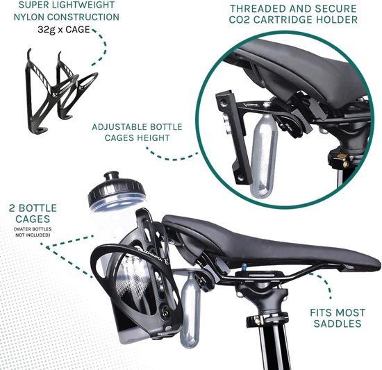 VeloChampion Bike dubbele bidonhouder - Draag 2 flessen tot 750 ml - Ideaal voor triatlon en wielrennen op de weg - Geschikt voor zadelrails 50-70mm (Premie) — afbeelding 3