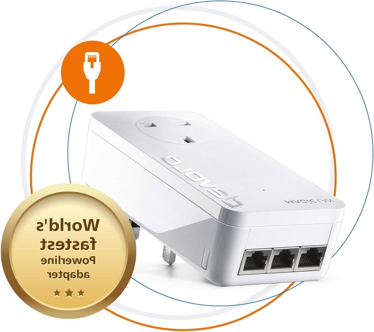 Powerline Adapter - Internet Versterker - Stabiel Thuiswerken - Drie Gigabit Poorten - 2400 Mbps - Wit