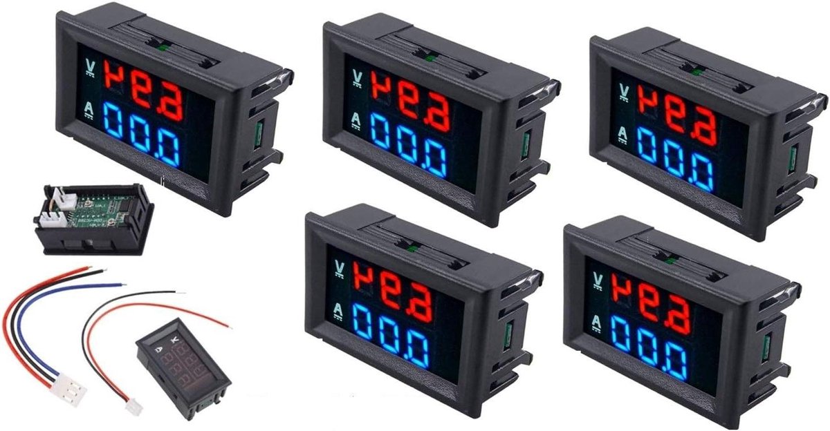 DC Voltmeter Amperemeter - Dubbel Display Meter - Spanning Stroom Meten - Dubbel LED Display - 100V 10A - Blauw Rood