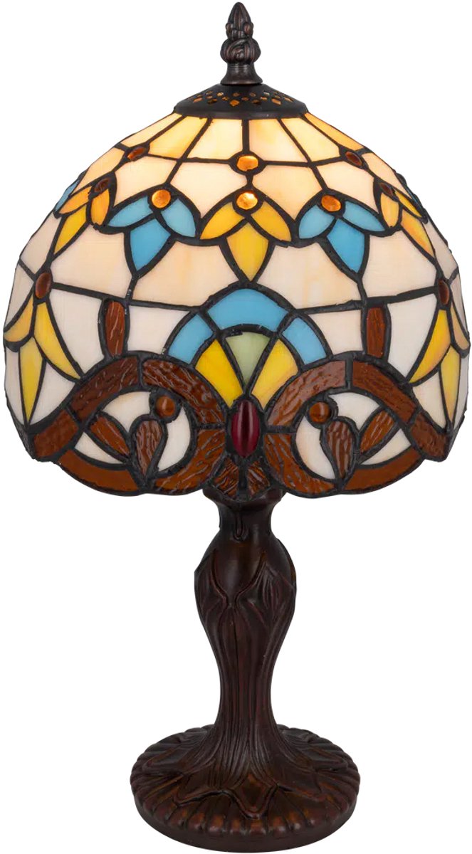Tiffany tafellamp Art Nouveau - Crème-geel-amber - Ø 20 cm - Glas in lood - Warm licht - Sierlijk | RORUVERA
