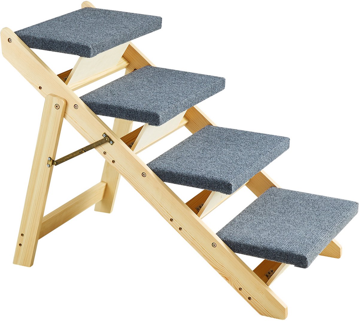 WEVERO Houten Huisdierentrap 4 Treden – Hondentrap – Kattentrap – Opvouwbaar – Antislip – Bed Toegang – 793 x 470 x 650 mm – Naturel