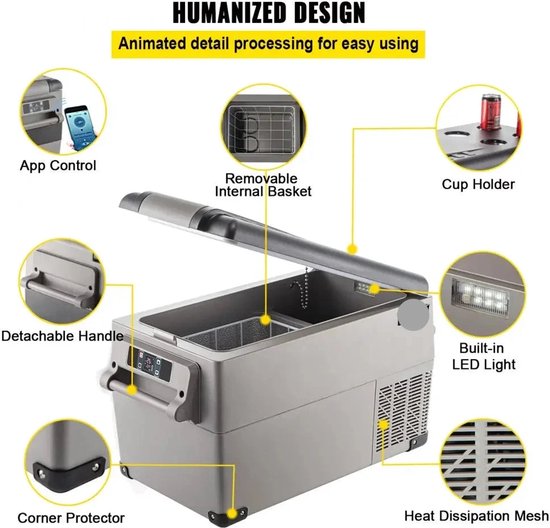 Auto Koelbox - Compressor Koelkast - Koelbox - Compressor Koelbox - Camping Koelkast - met Vriezerfunctie - 45L - 12V/24V & 230V AC - 45dB - -20°C tot +20°C - Voor Camping - Auto - Boot & Buitenactiviteiten van Merkloos — afbeelding 5