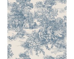 Boråstapeter Vliesbehang 7767 - Adorn - Toile de Jouy Blauw - 53cm x 10.05m