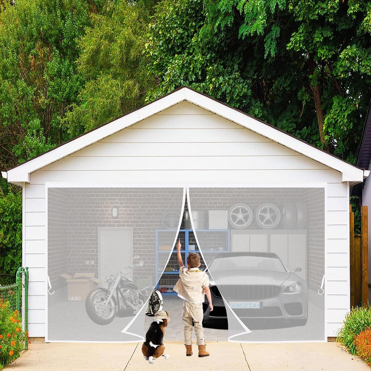 Magnetische hordeur 65 x 225 cm Magnetische ToptoBottom-afdichting klikt automatisch dicht, houdt frisse lucht binnen en insecten buiten Wit