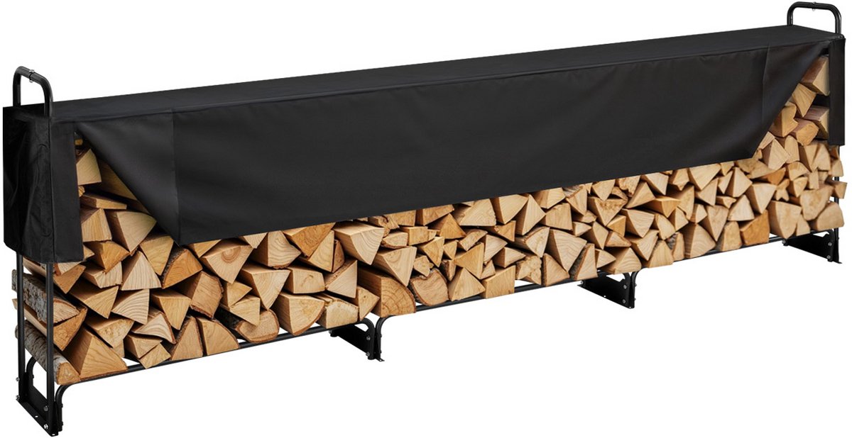 WEVERO Brandhoutrek Buiten – Houtopslag Rek – Waterdichte Hoes 600D Oxford – Metalen Frame – Terras Tuin – 132 x 30 x 117 cm