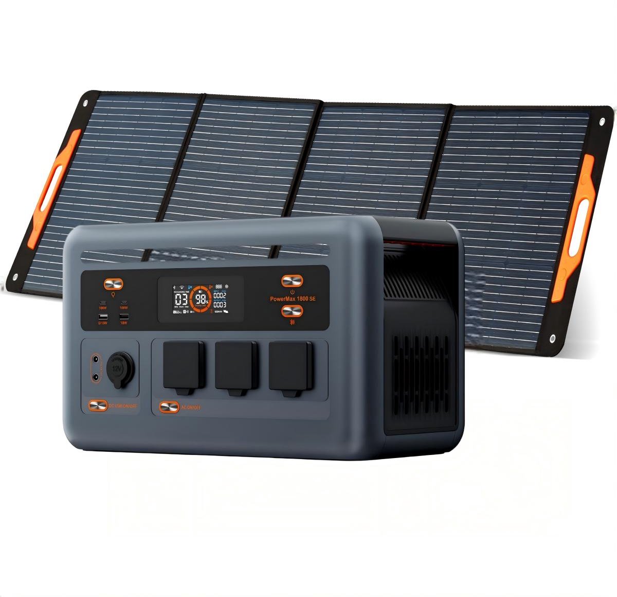 OSCAL PowerMax 1800SE Stroomgenerator met 200W Zonnepaneel- Draagbaar energiecentrum - 1024 Wh LiFePO4-accu - 1800 W zonnegenerator