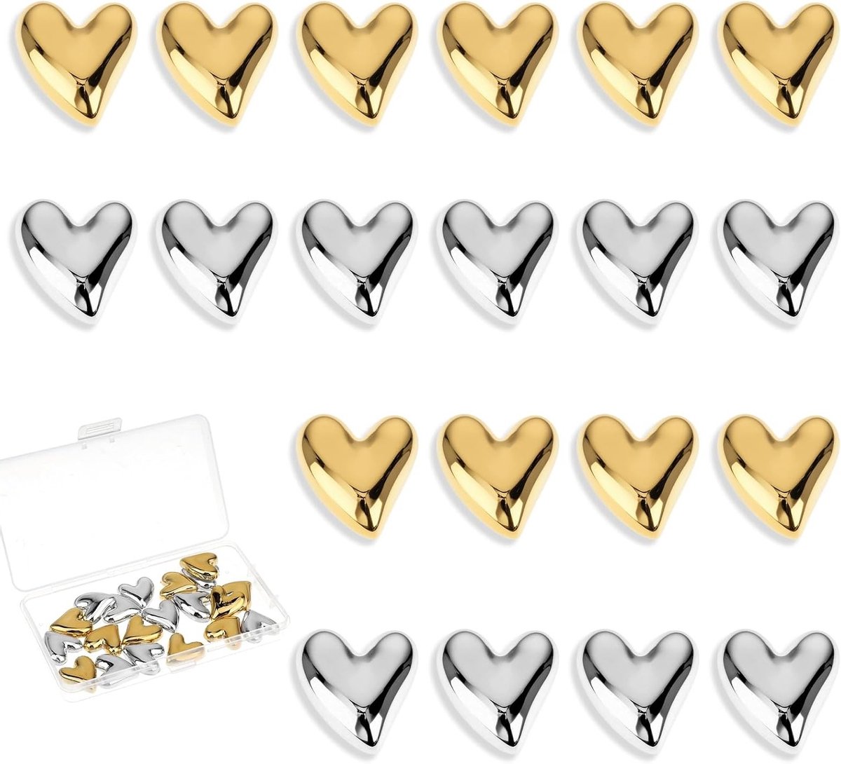20 Stuks Schattige Hartvormige Magneetjes in Goud en Zilver voor Koelkast, Whiteboards en Kantoordecoratie