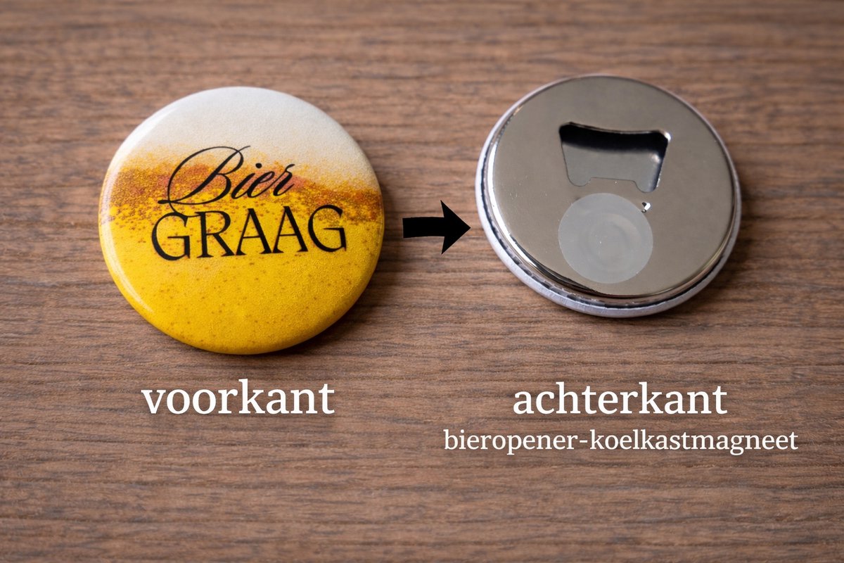 Bieropener Magneet – “Bier Graag” – Koelkastmagneet met Flesopener