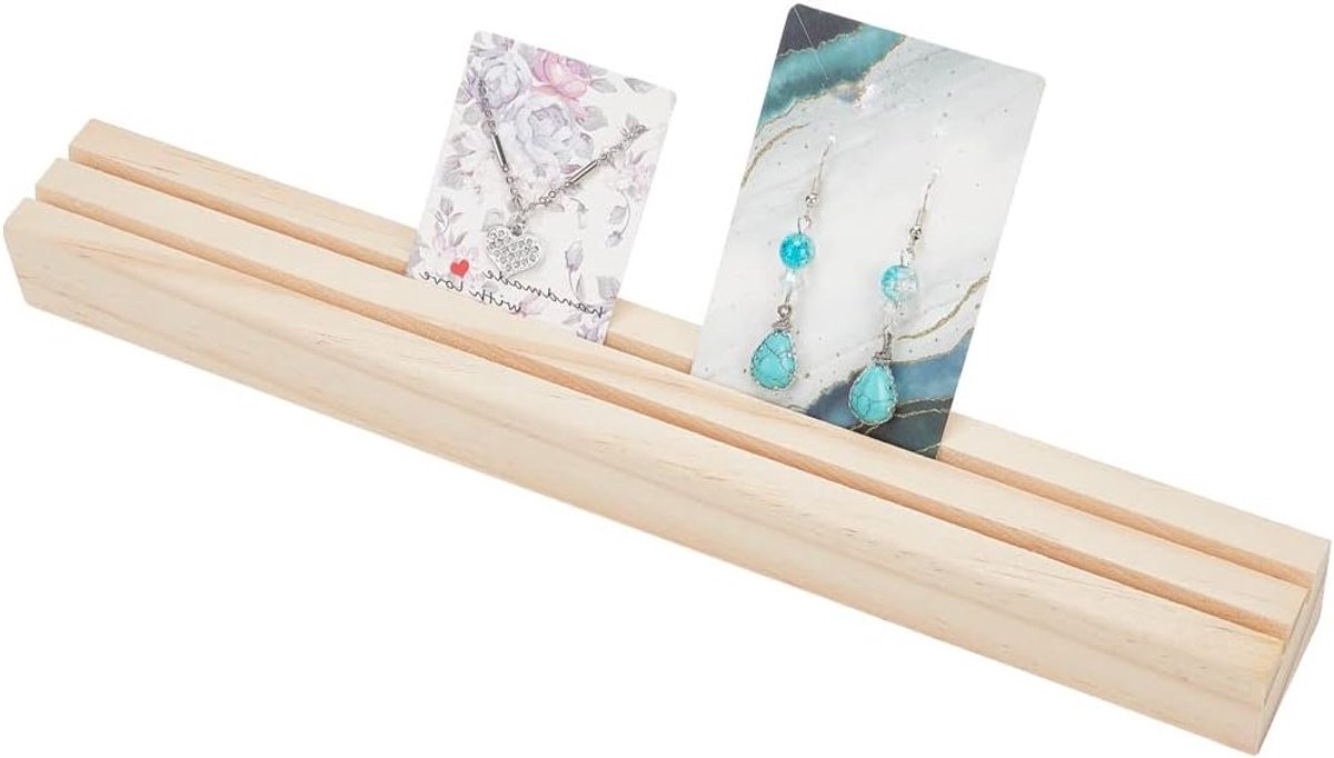 Houten Oorbellen Display Stand met 2 Slots, Sieradenhouder voor Oorbellen en Ringen, Ideaal voor Thuis en Winkels, 31 x 4 cm