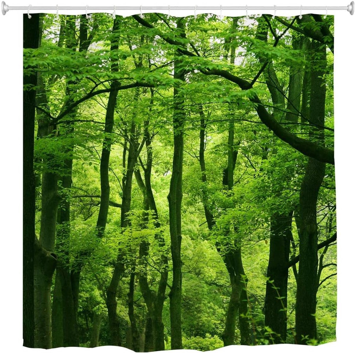 Douchegordijn met groen bosmotief, waterdichte stof, lang douchegordijn, 180 x 200 cm, groen-bruin