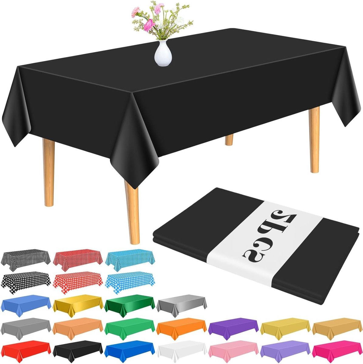 Zwarte Plastic Tafellaken 137 x 274 cm - Rectangular Tafelkleed voor Verjaardagsfeest en Thuisdecoratie