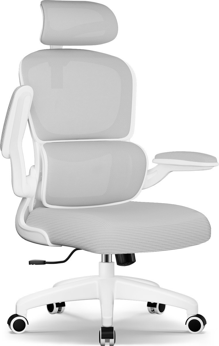 Fukstern bureaustoel-ergonomische bureaustoel voor volwassenen - Inklapbare armleuning - Extra groot en breed - Max. kanteling 135° – Grijs