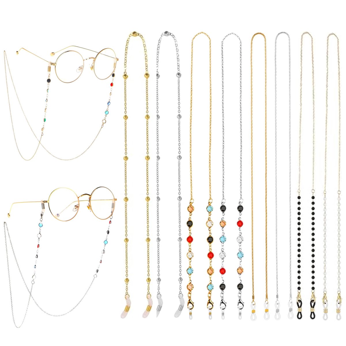 Dailygoods- Brillenketting Elegant - 8 Stuks Kralen - Zonnebrilketting Dames - Kleurrijke Designs - Verstelbaar - Geschikt voor Diverse Stijlen - Brillenkoord