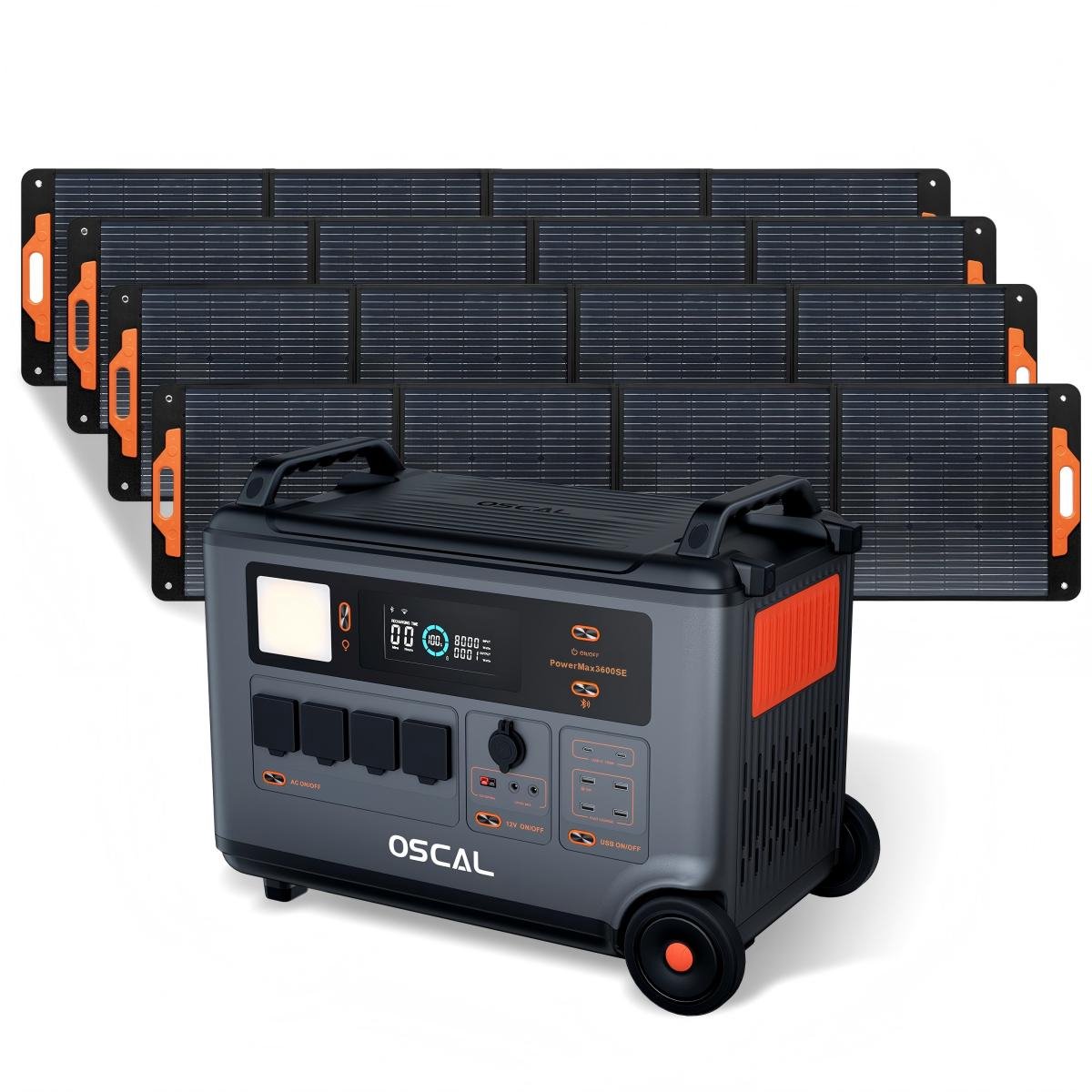 OSCAL PowerMax 3600SE Draagbare Zonnetank - 3600Wh+4 x PM200 Plus Opvouwbaar Zonnepaneel 4 x 200W Draagbaar Energiestation