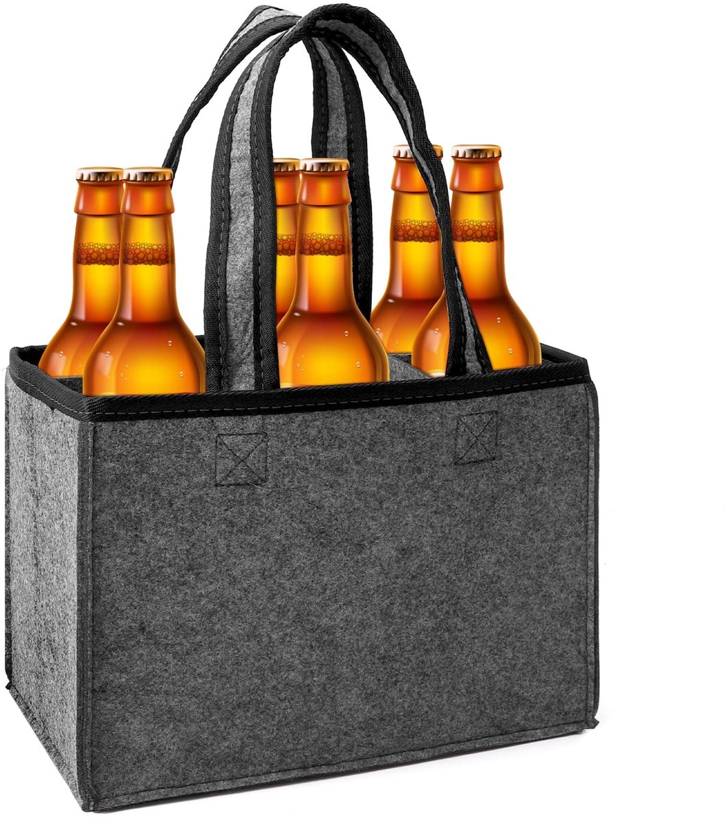 Cosensi - Flessentas voor 6 Flessen - Flessendrager met Verwijderbare Compartimenten - Grijs - Vouwbare Wijn- en Bierdrager - Ideaal voor Picknick ...