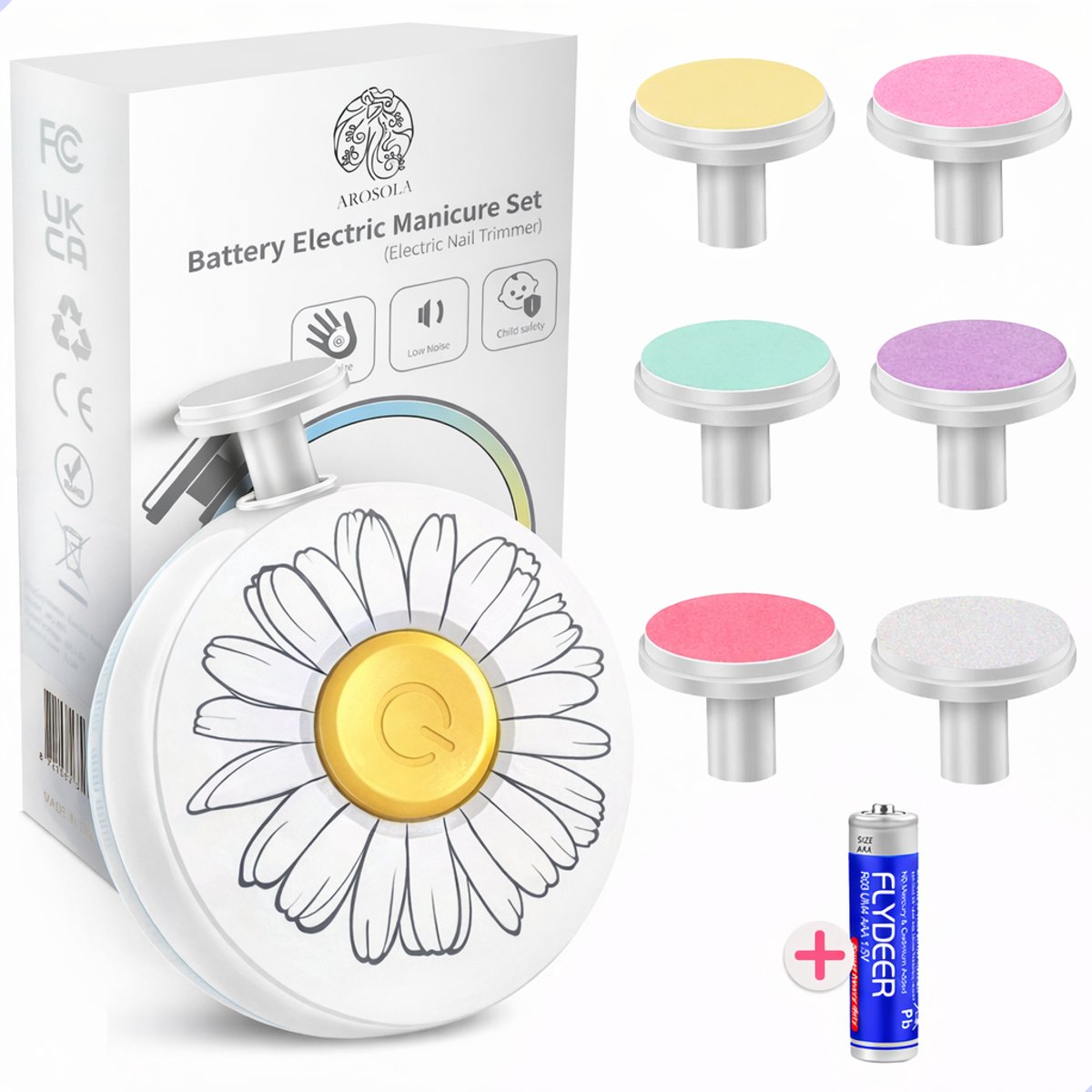 Arosola® Elektrische Baby Nagelvijl - 6 Vijlen - Inclusief Batterij - Wit