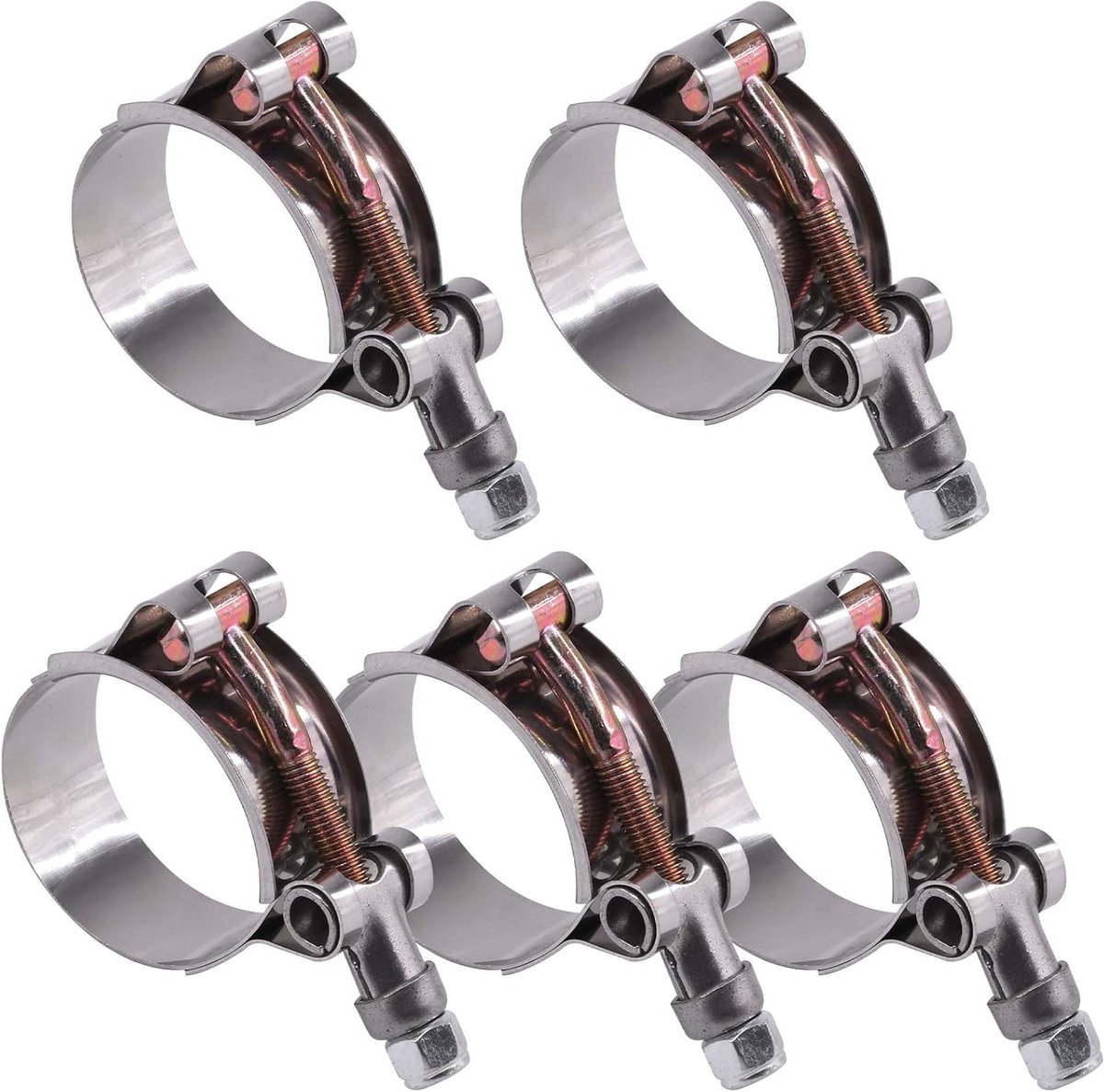 Set van 5 RVS T-Bolt Slangenklemmen 38-43mm voor Turbo, Intercooler en Soft Slangen