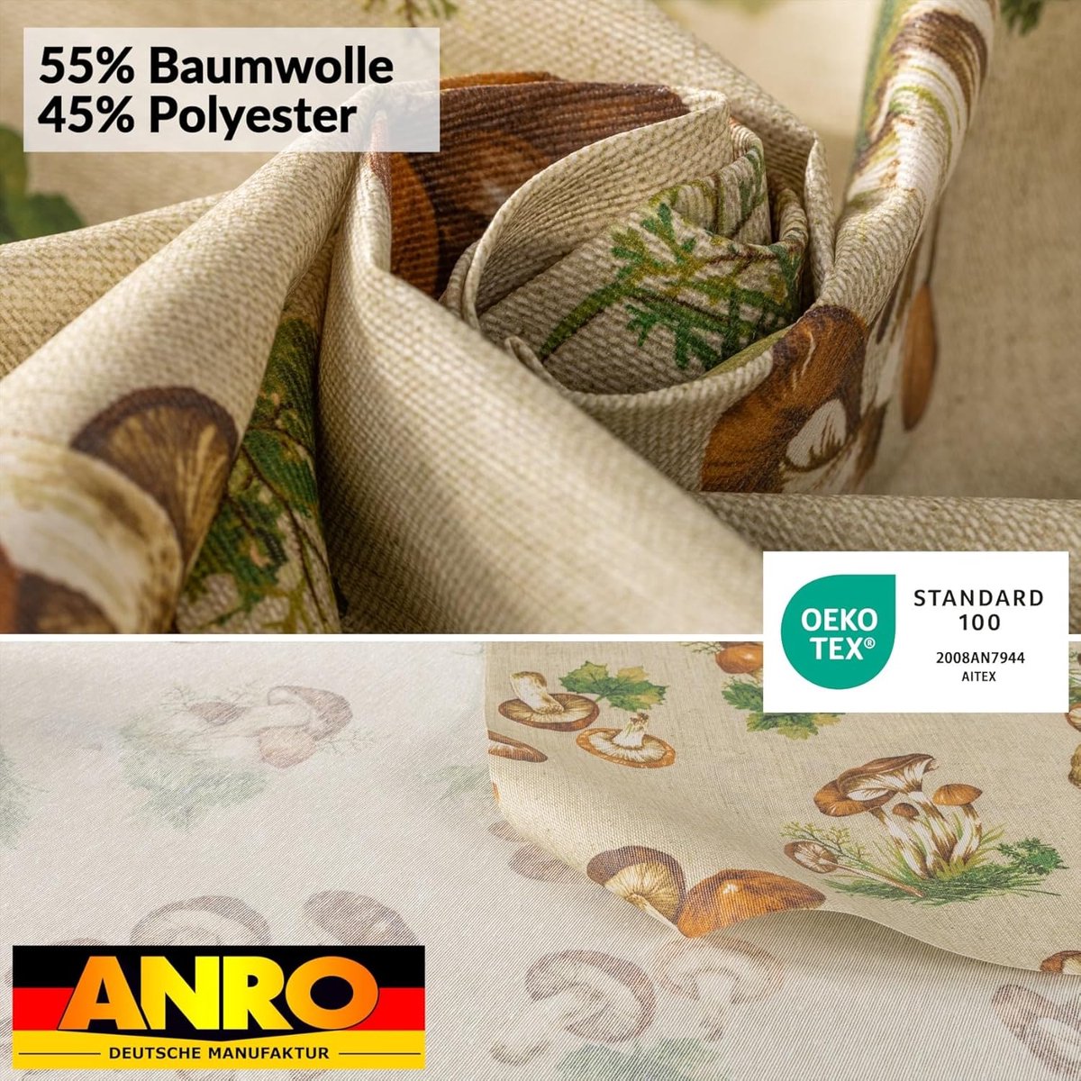 Tafelkleed - Overtrek Tafel - Tafel Beschermen - Lotus Effect - 280 x 140 cm - Paddenstoelen