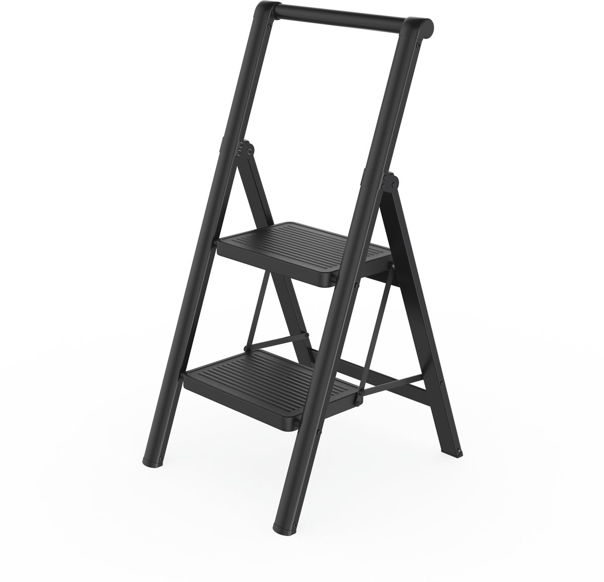 Huishoudtrap 2 treden - Opvouwbare trap van metaal - Antislip, stabiel en belastbaar tot 250 kg - Trap Ladder met Leuning - Trapladder voor huis, balkon , garage