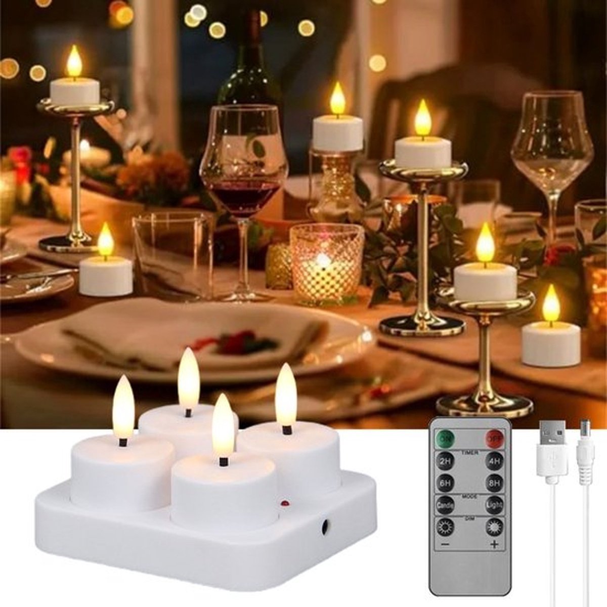 4 Led-Theelichtjes Met Timer - Afstandsbediening - Vlamloze Ledkaarsen - Elektrische Flikkerende Theelichtjes Op Batterijen - Voor Thuis - Kamer - Tafel - Halloween - Kerstdecoratie
