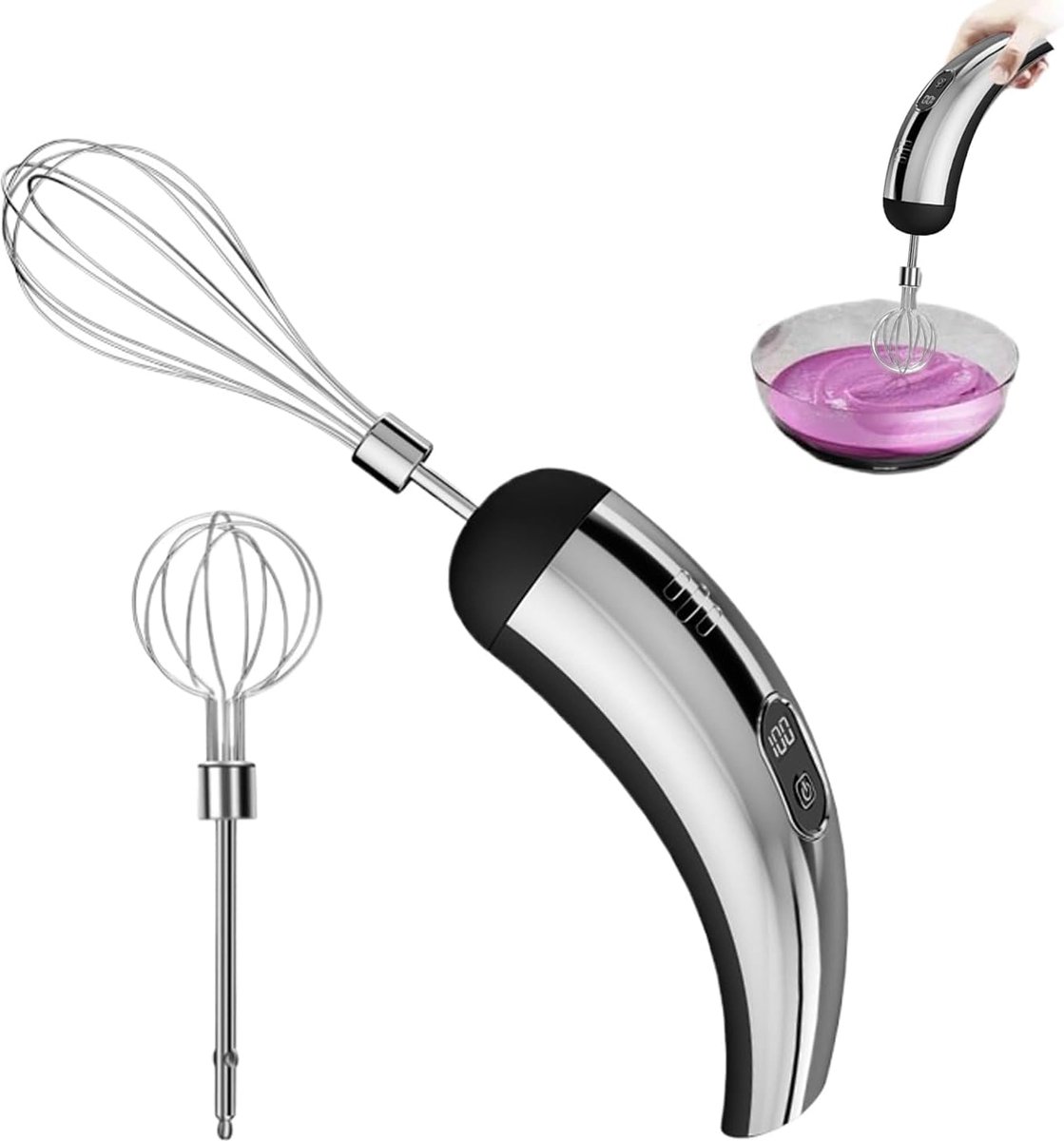 Elektrische Garde - Handmixer Keuken - Snel Mixen - Draadloos Ontwerp - 18 x 5.5 cm - Zilver Zwart