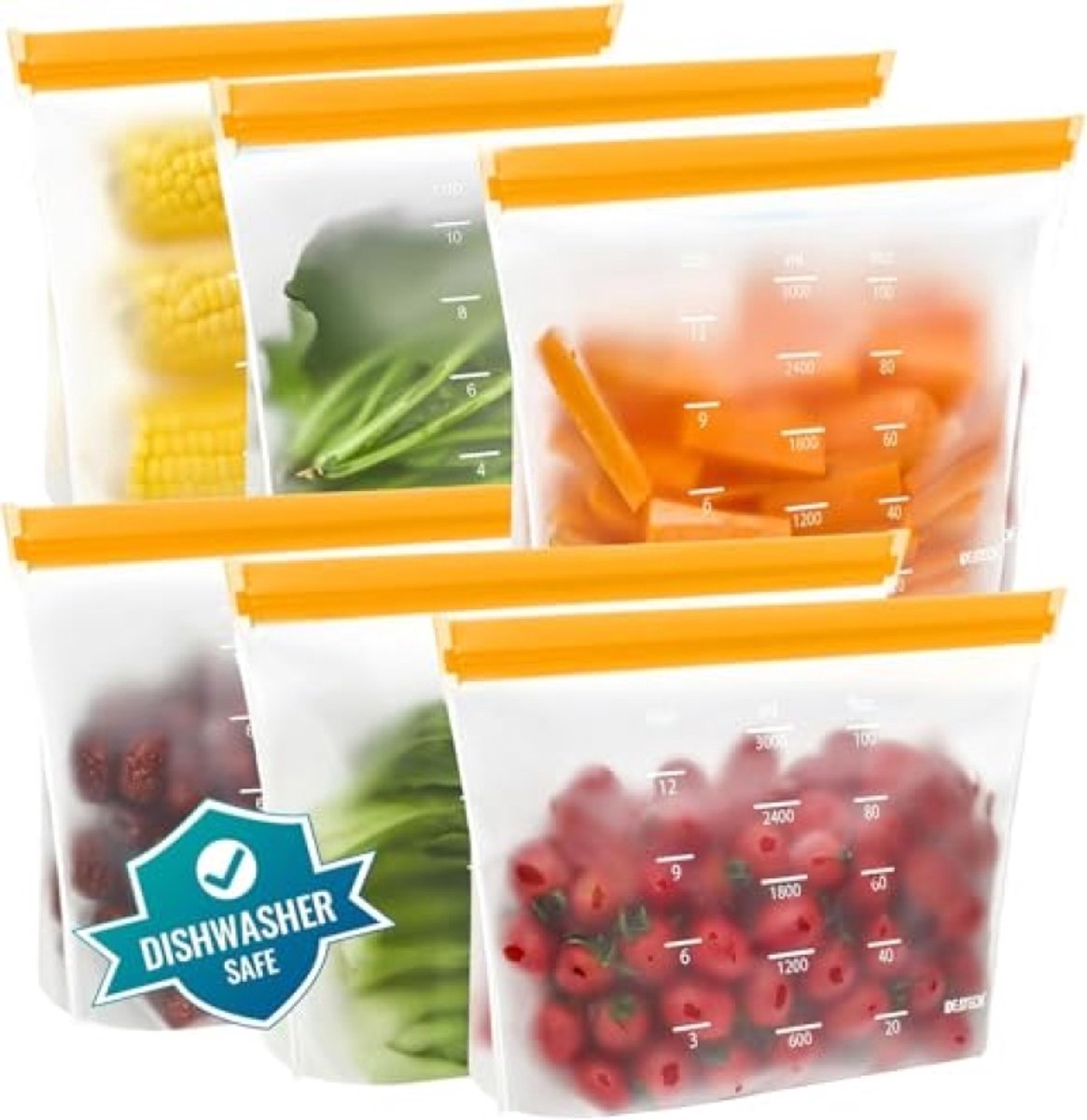 6-pack – Herbruikbare diepvrieszakken – Staand model – Siliconenmateriaal – BPA-vrij – Ideaal voor broodjes, snacks en meer – Herbruikbaar.