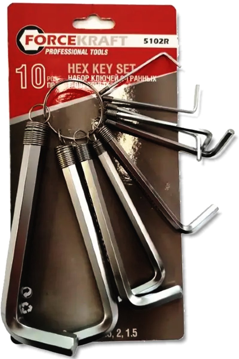 FORCEKRAFT Inbussleutelset L-Type 10 Delig 1,5-10mm Cr-V Staal
